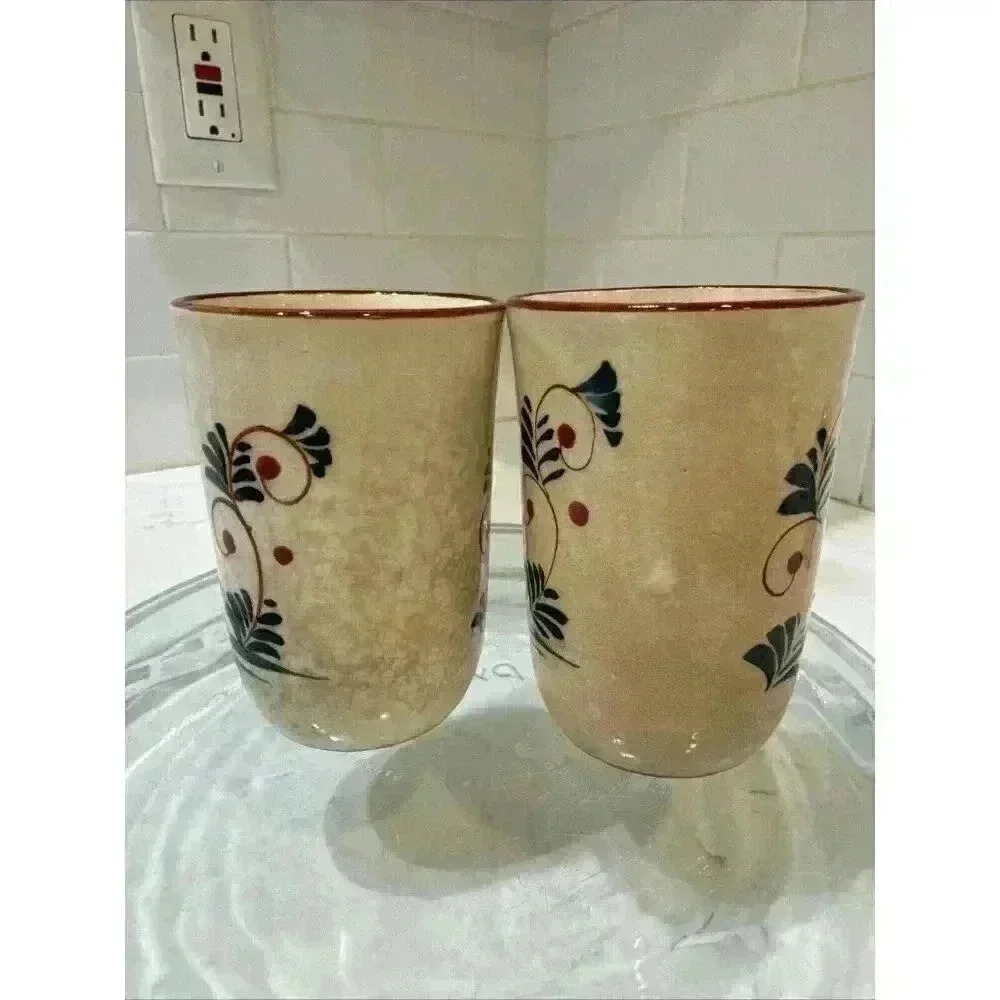 2 Vintage Nasco Quimper-Style Hand Painted Dancing Lady Ceramic Juice Cups - Picture 3 of 14